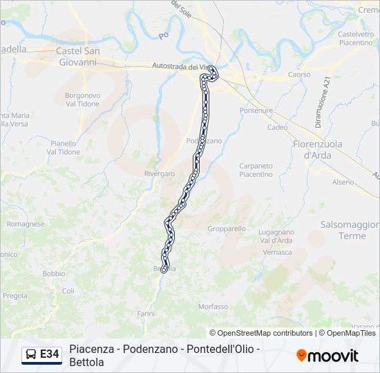 Percorso linea bus E34