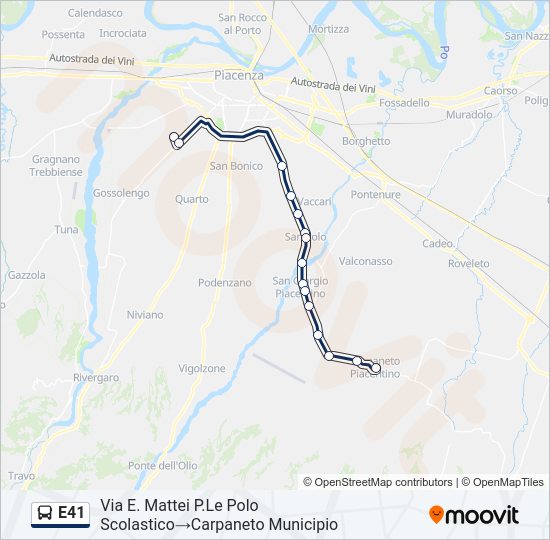 Percorso linea bus E41