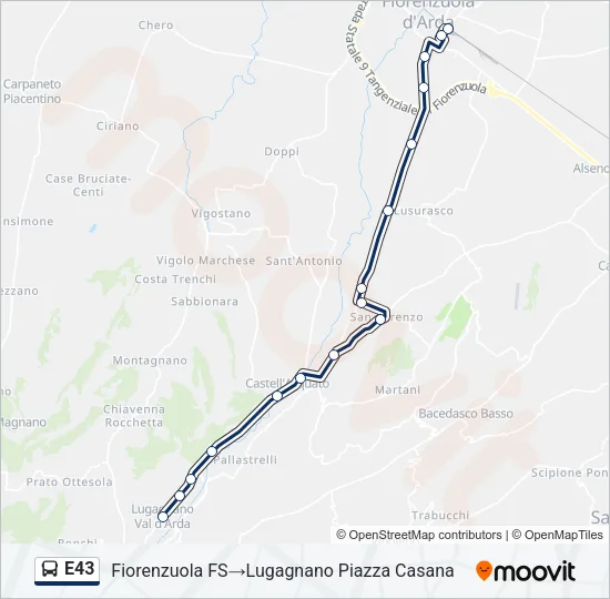 Percorso linea bus E43
