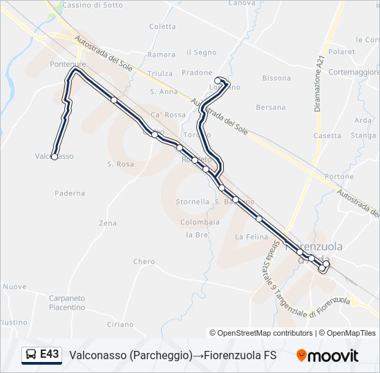 Percorso linea bus E43