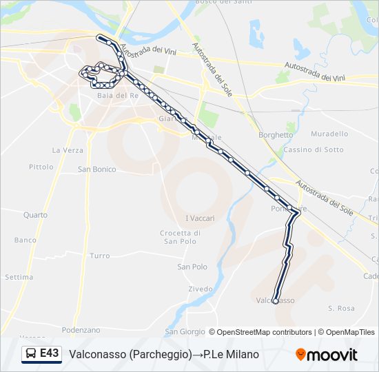Percorso linea bus E43