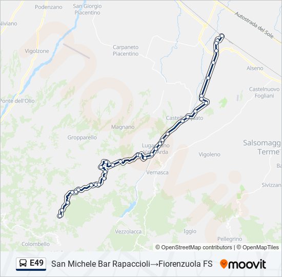 Percorso linea bus E49