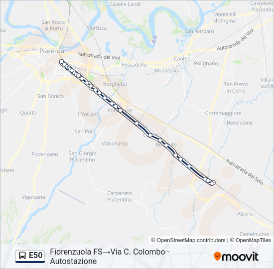 Percorso linea bus E50