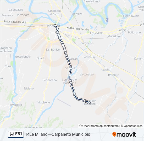 Percorso linea bus E51