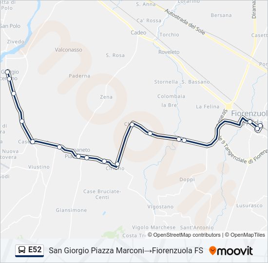 Percorso linea bus E52
