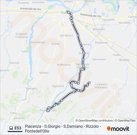 Percorso linea bus E53