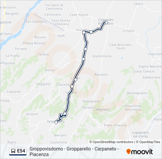 Percorso linea bus E54