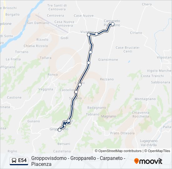 Percorso linea bus E54