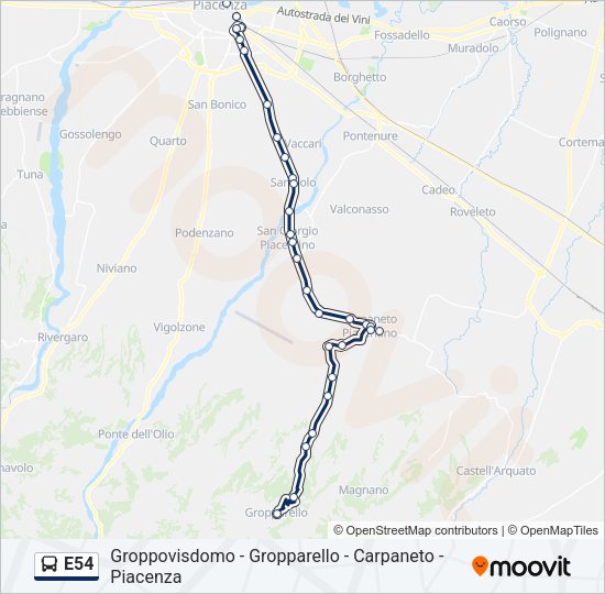 Percorso linea bus E54