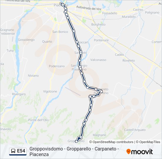 Percorso linea bus E54