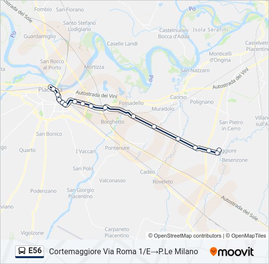 Percorso linea bus E56