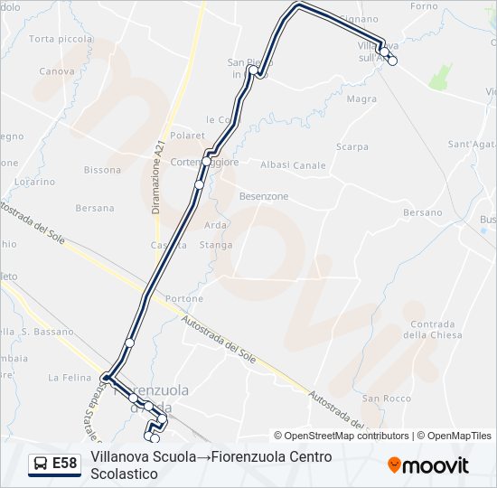 Percorso linea bus E58