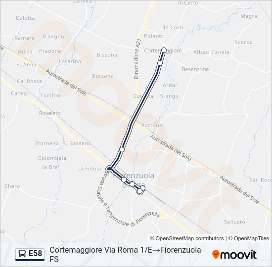 Percorso linea bus E58