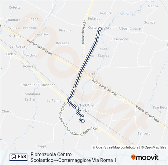 Percorso linea bus E58