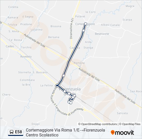 Percorso linea bus E58