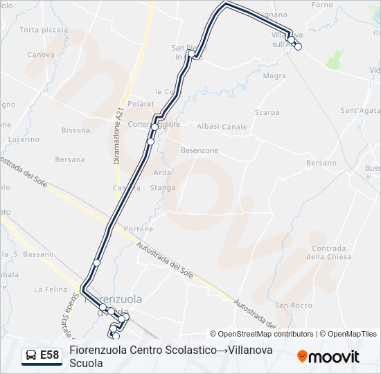 Percorso linea bus E58