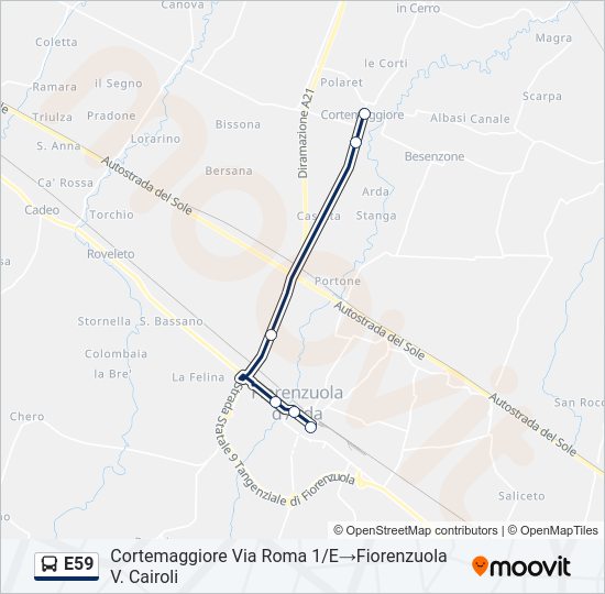 Percorso linea bus E59
