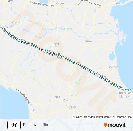 Percorso linea treno R