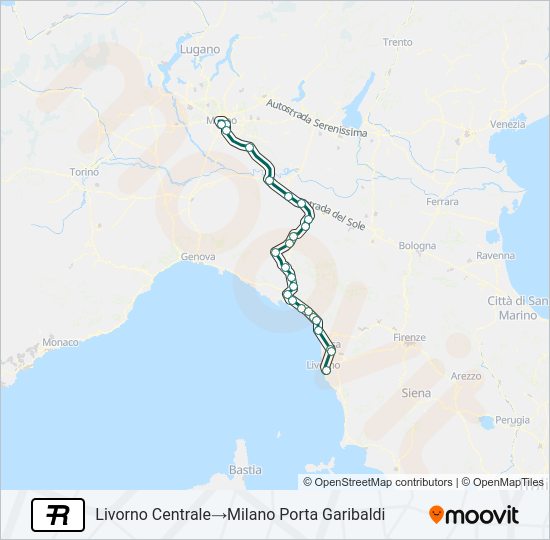 Percorso linea treno R