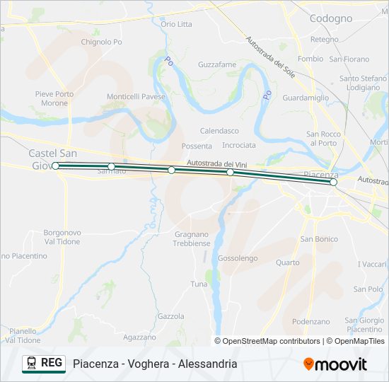 Percorso linea treno REG