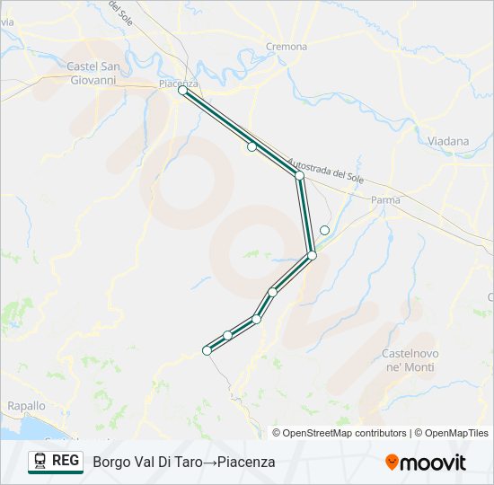 Percorso linea treno REG