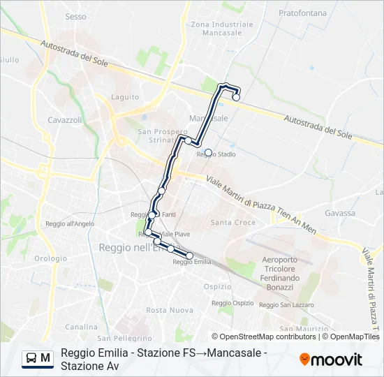 Percorso linea bus M