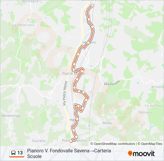 Percorso linea bus 13