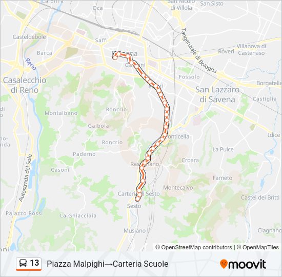Percorso linea bus 13