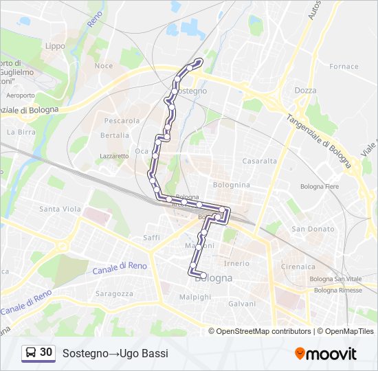 Linea 30 orari, fermate e mappe Sostegno‎→Ugo Bassi (Aggiornato)
