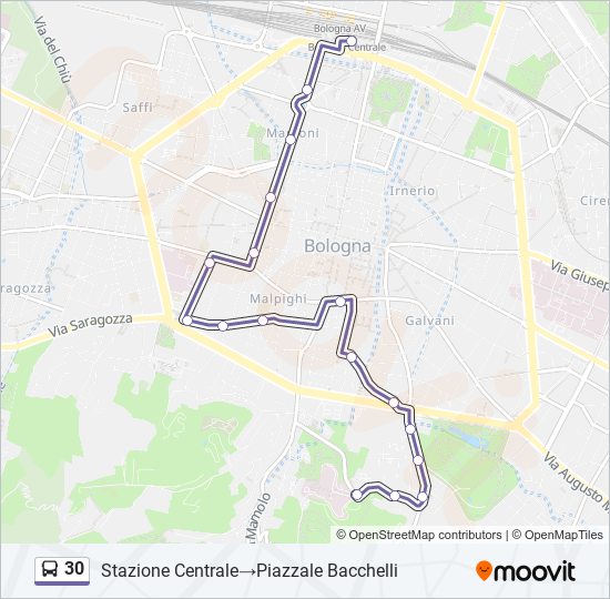 Linea 30 orari, fermate e mappe Stazione Centrale‎→Piazzale Bacchelli (Aggiornato)