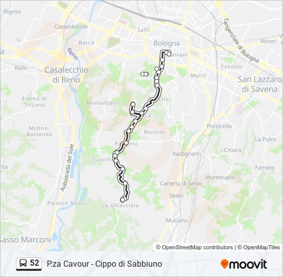 Linea 52 orari, fermate e mappe Piazza Cavour‎→Sabbiuno Casetta