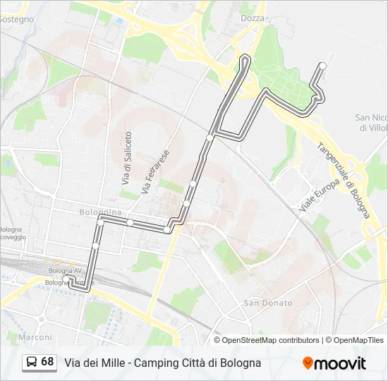 Percorso linea bus 68