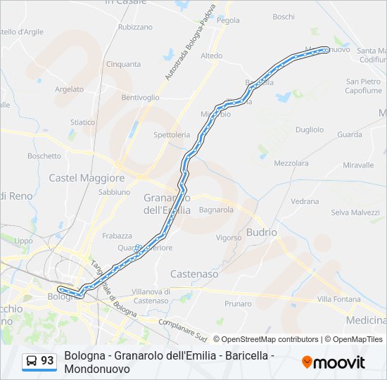 Percorso linea bus 93