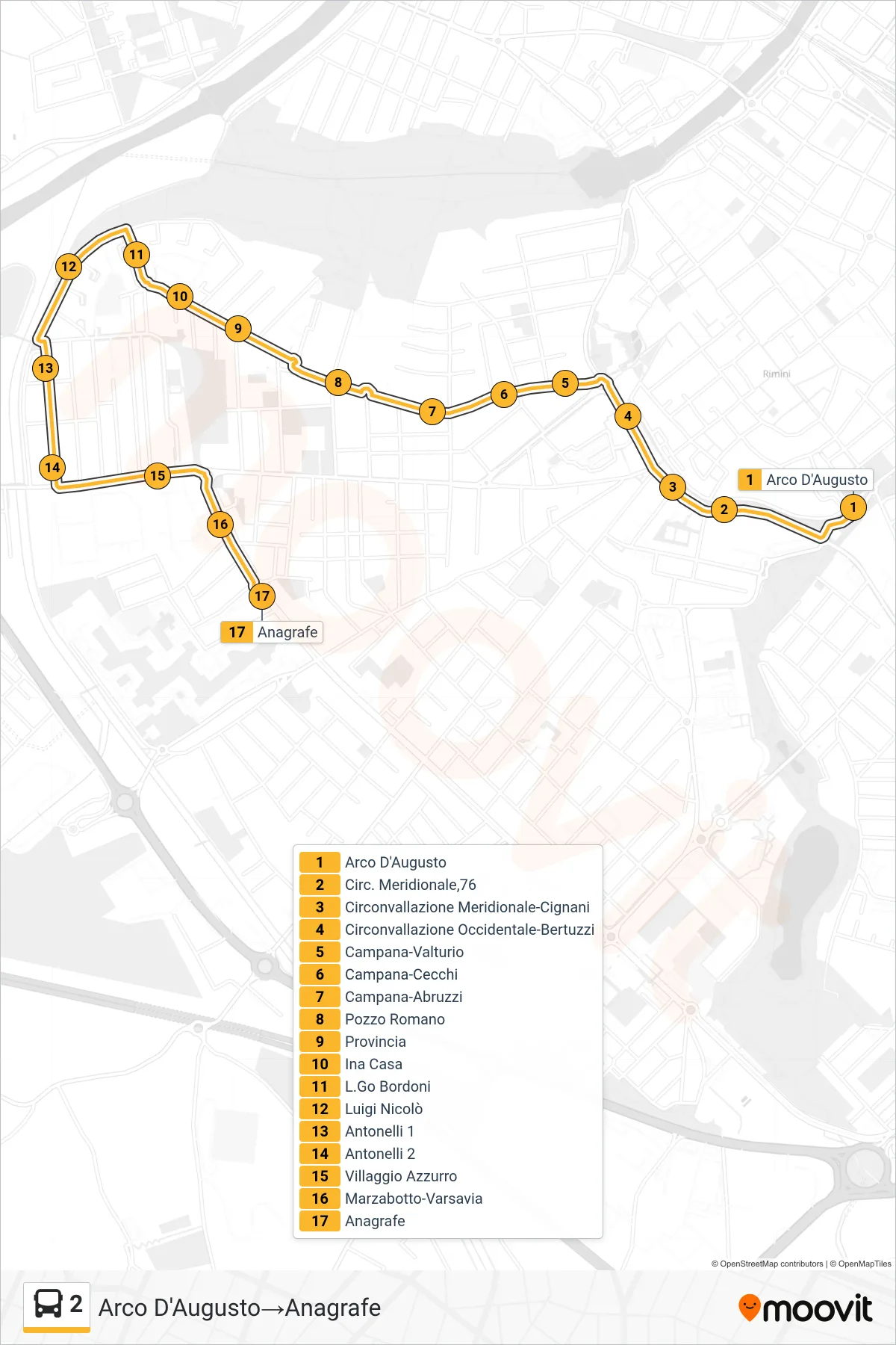 Linea 2 bus (Arco D'Augusto→Anagrafe) - Percorsi e fermate sulla mappa