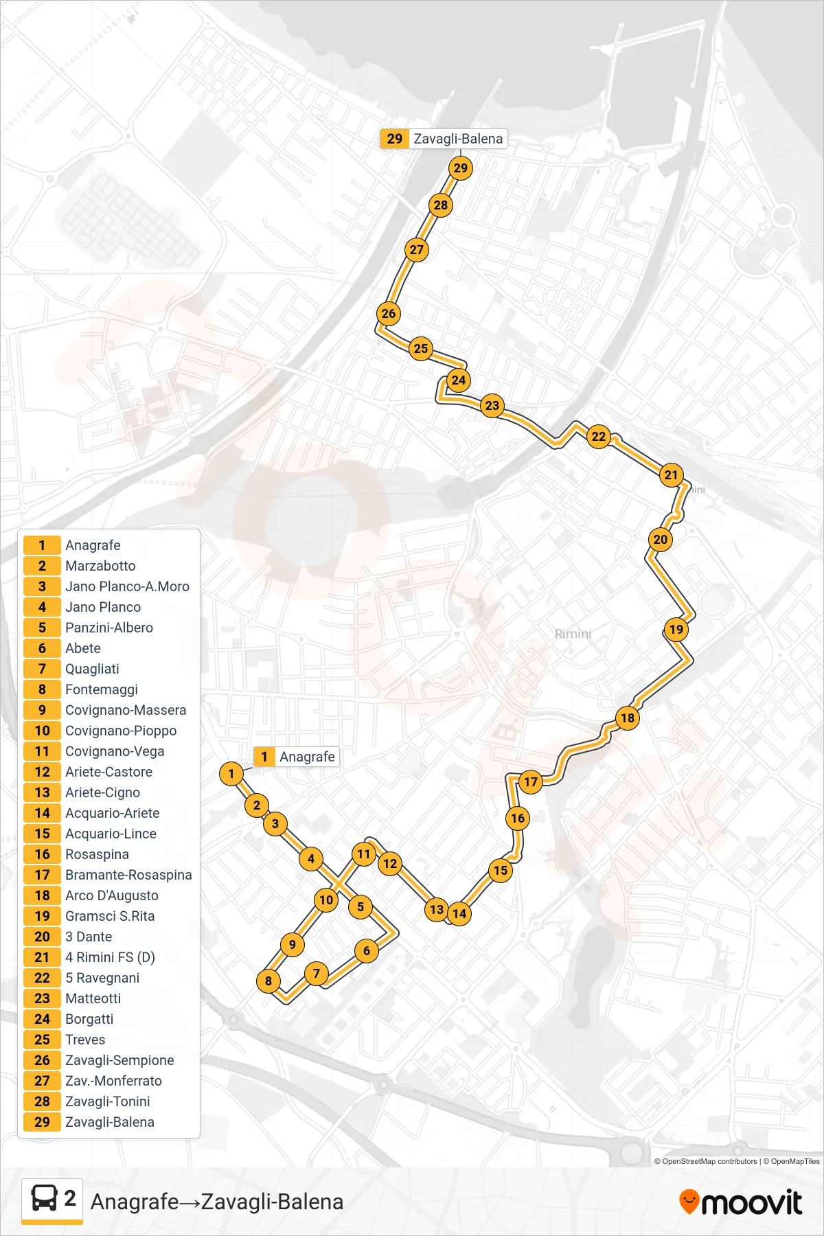 Linea 2 bus (Anagrafe→Zavagli-Balena) - Percorsi e fermate sulla mappa