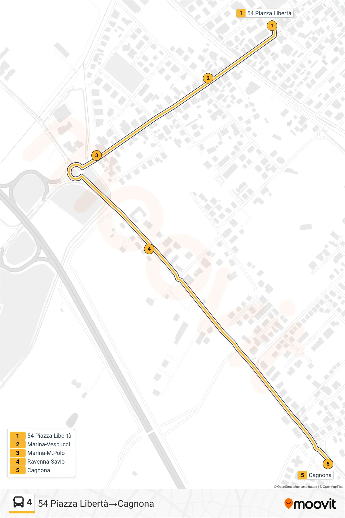 Linea 4  bus (54 Piazza Libertà‎→Cagnona) - Percorsi e fermate sulla mappa