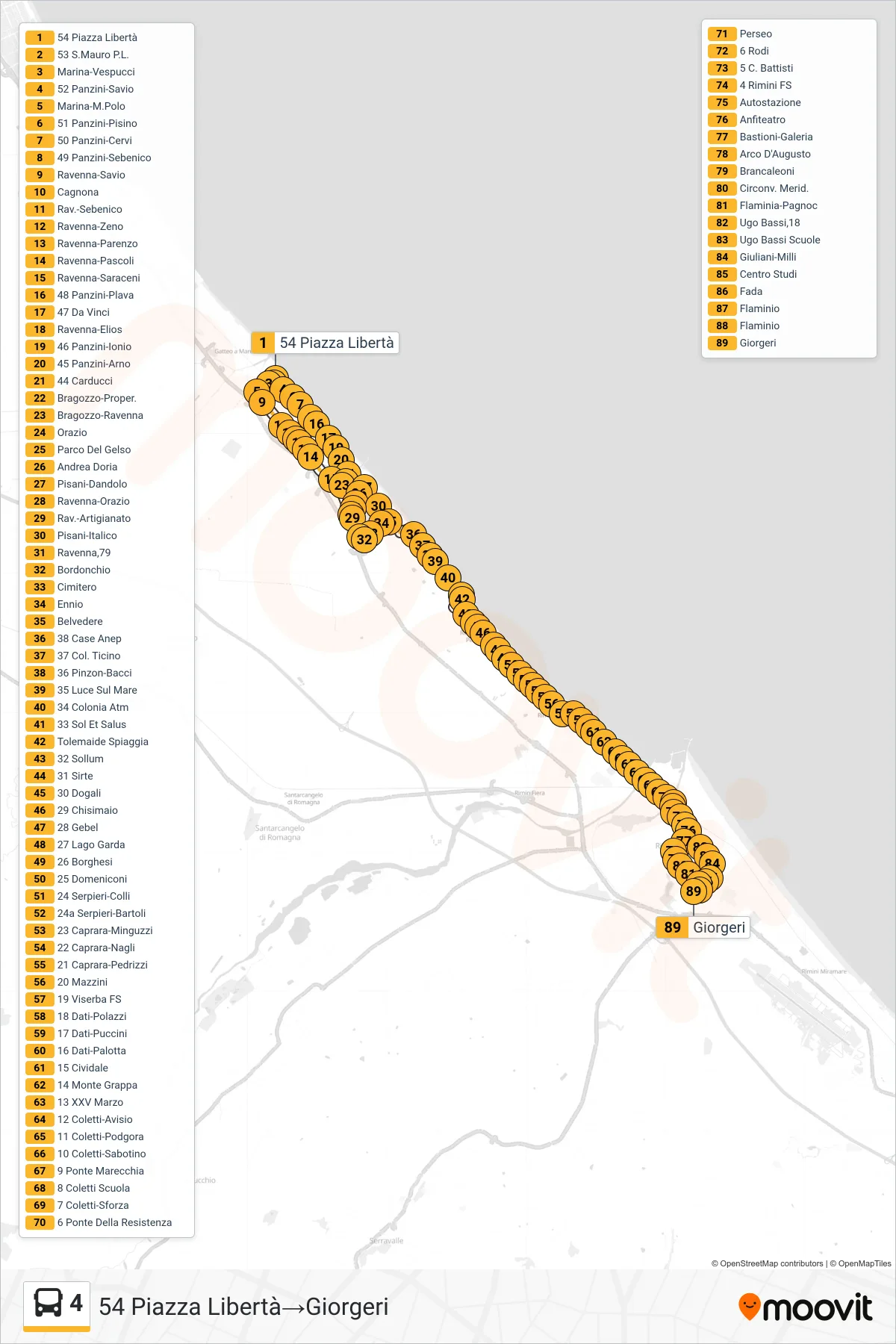 Linea 4  bus (54 Piazza Libertà‎→Giorgeri) - Percorsi e fermate sulla mappa