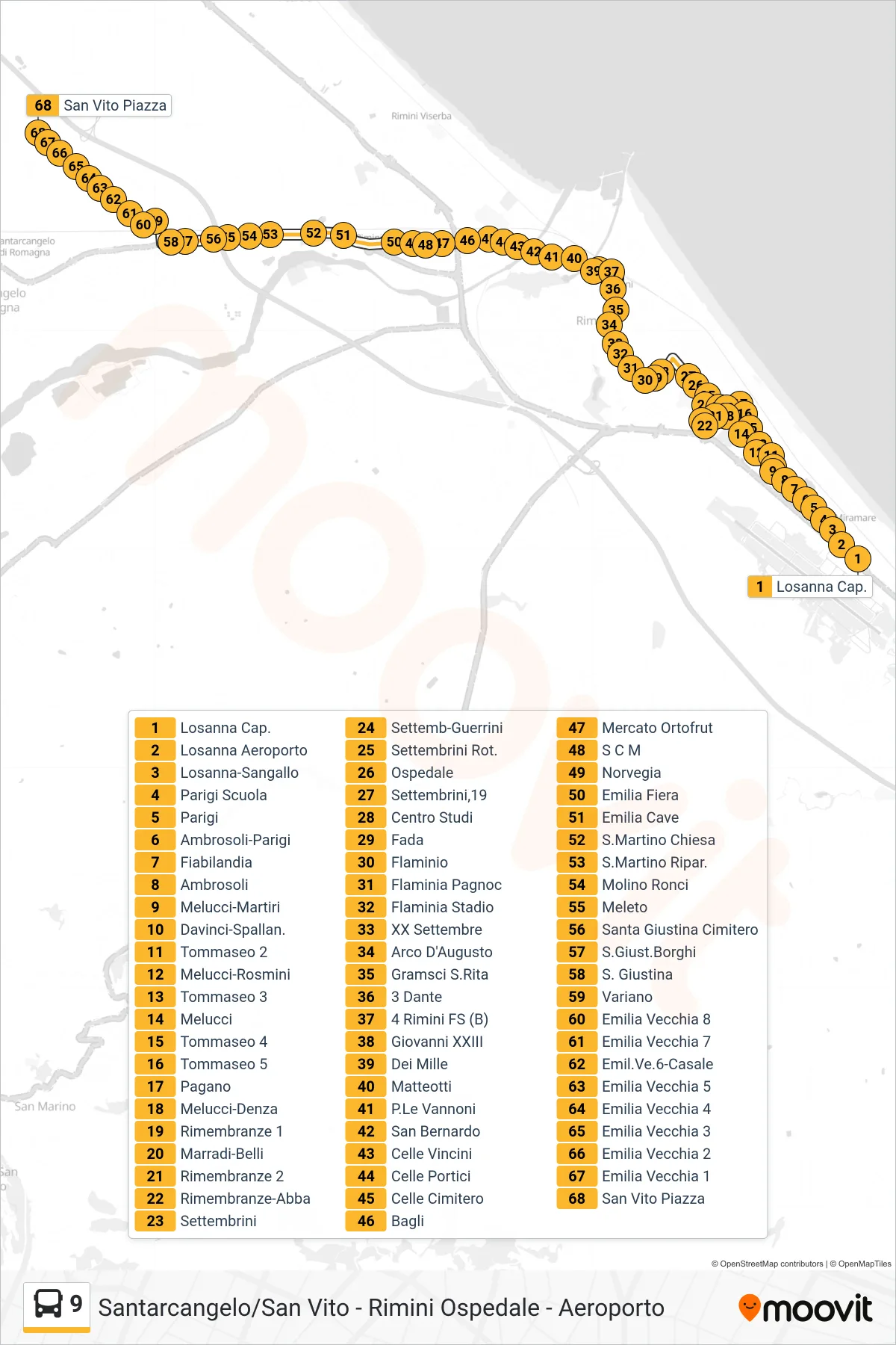 Linea 9 bus (Losanna Cap.→San Vito Piazza) - Percorsi e fermate sulla mappa