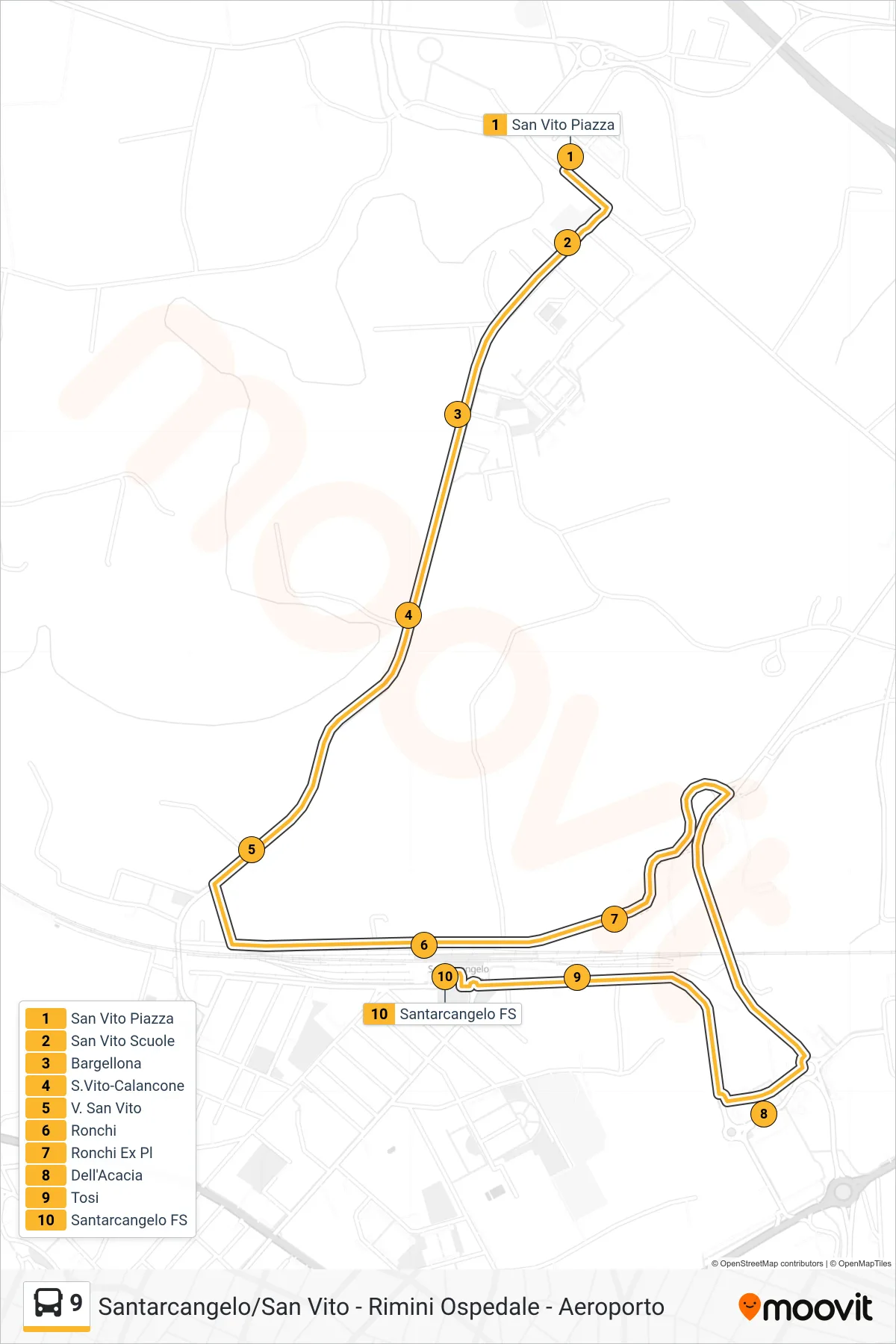 Linea 9  bus (San Vito Piazza‎→Santarcangelo FS) - Percorsi e fermate sulla mappa