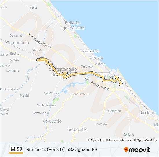 Percorso linea bus 90