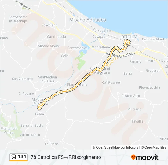 134 Bus Line Map