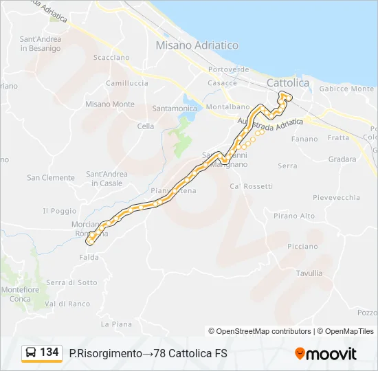 134 Bus Line Map