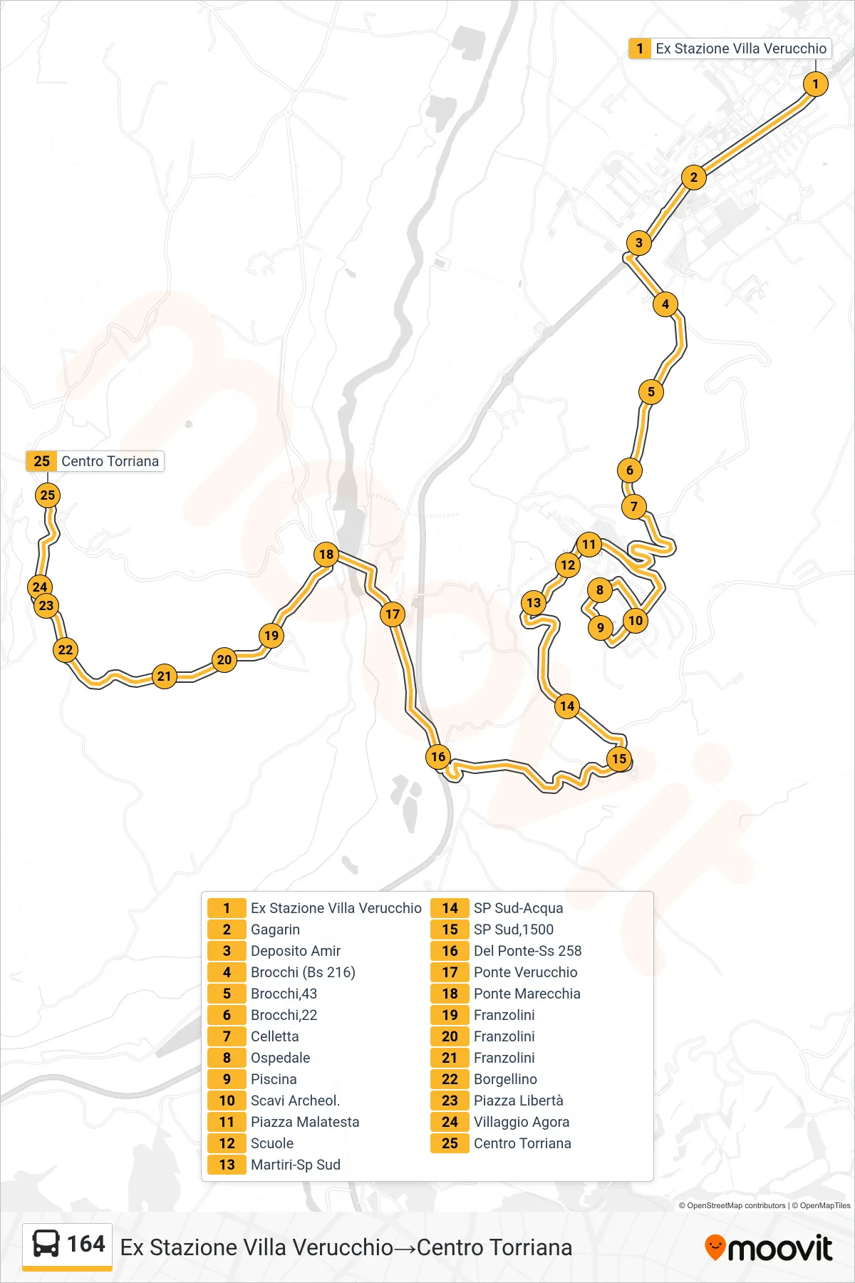 Linea 164  bus (Ex Stazione Villa Verucchio‎→Centro Torriana) - Percorsi e fermate sulla mappa