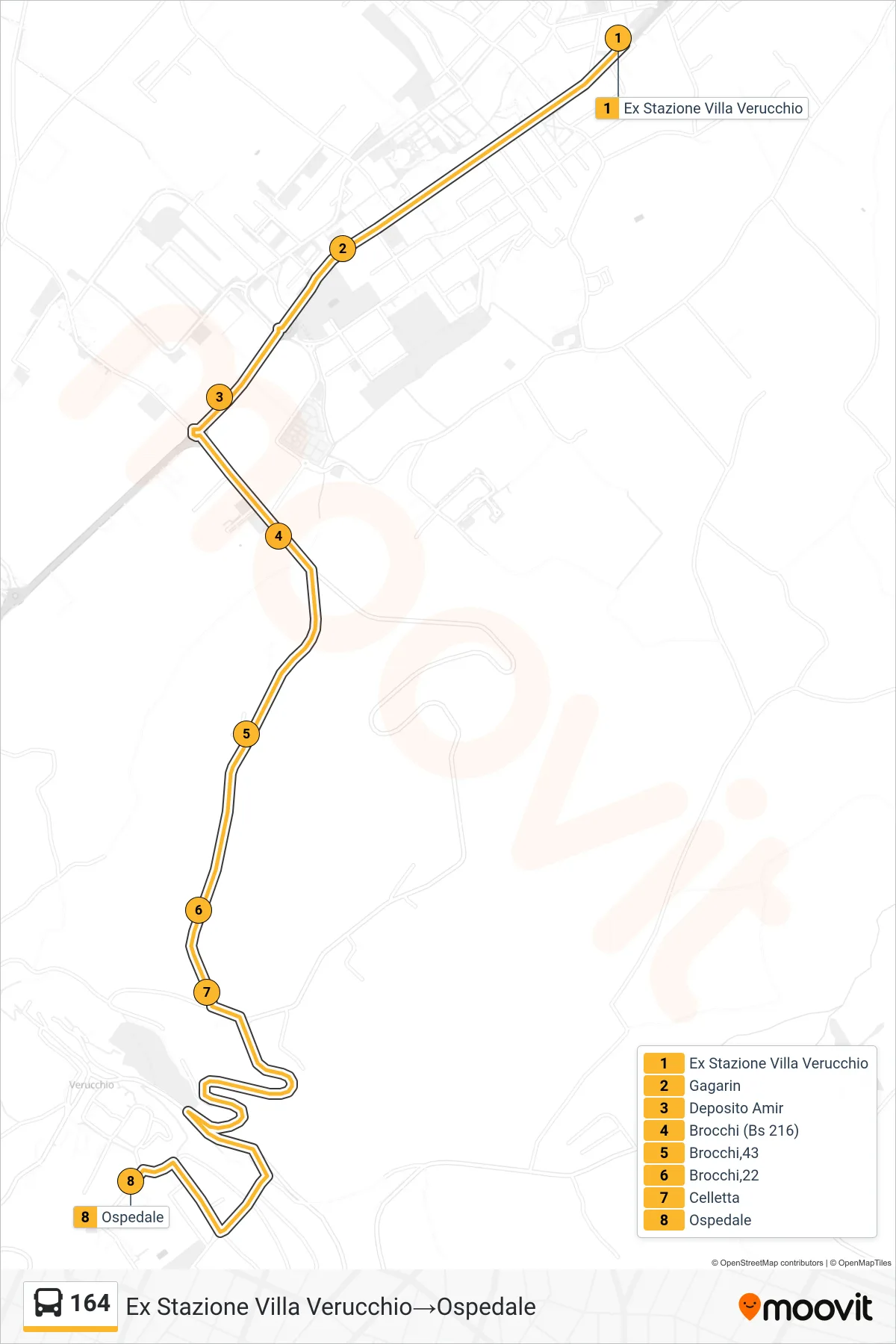 Linea 164 bus (Ex Stazione Villa Verucchio→Ospedale) - Percorsi e fermate sulla mappa