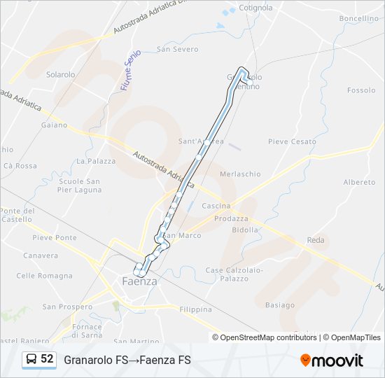 Percorso linea bus 52