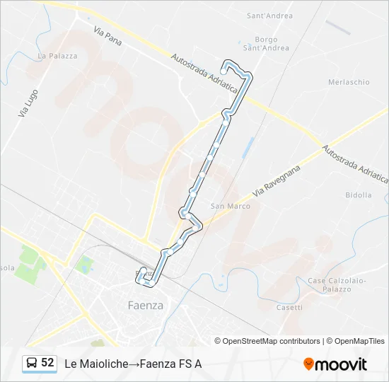 Percorso linea bus 52