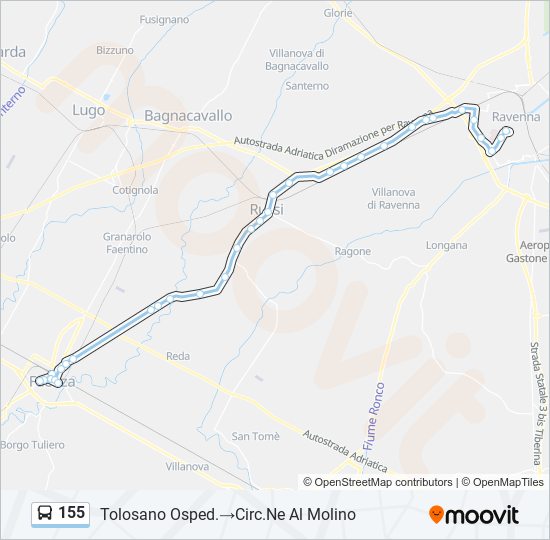 Percorso linea bus 155