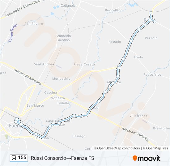 Percorso linea bus 155