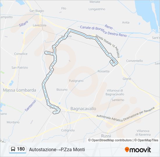 180 bus Line Map