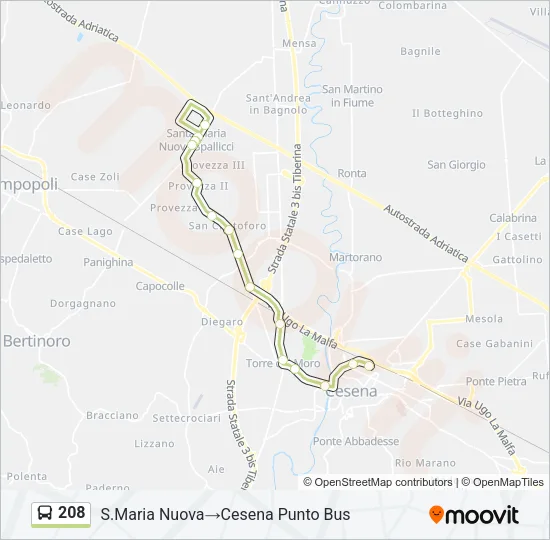 208 Bus Line Map